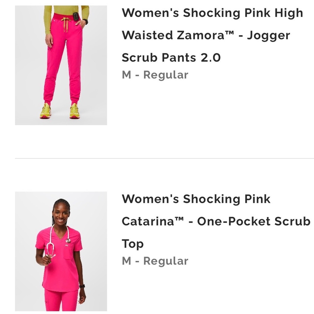 Figs “Shocking Pink” Scrub Set- Women’s Medium